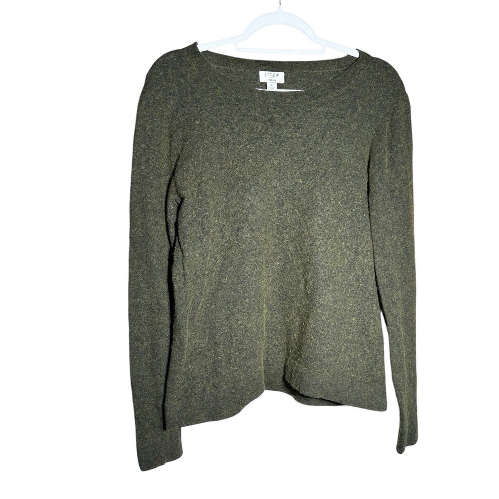 J CREW Teddie Wool Blend Sweater Women's Size L Green Academia Office Preppy